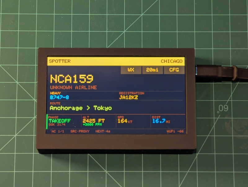 Foxtrot displaying NCA159, a B747-8 freighter taking off from Anchorage en route to Tokyo, at 2,425 ft and climbing