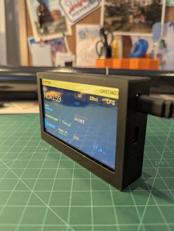 Side view of the Foxtrot unit in its 3D-printed enclosure